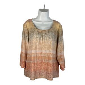 Hearts of Palm XL Ombre Snakeskin Print Top Gold Bar Neckline 3/4 Sleeve Blouse